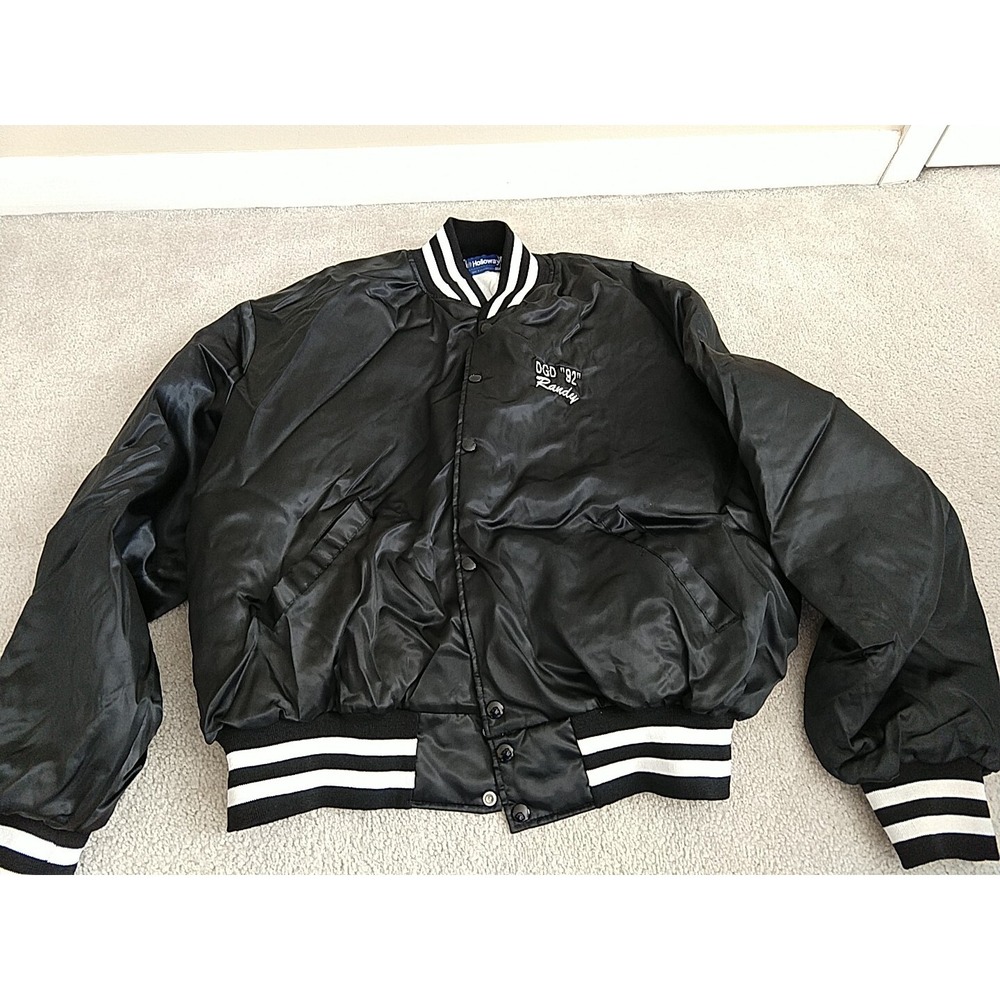 Vintage Holloway Varsity Jacket Black White Stripe Vanguard Transportation XXXL